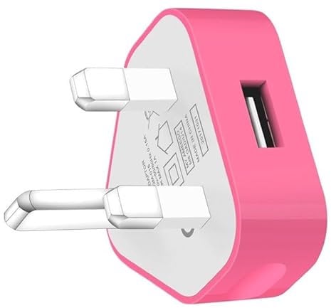 AMO® Charger Plug, UK 3 Pin Plug Charger, Adapter Compatible with Samsung Galaxy Compatible with iOSiPhone iOSiPad Sony Tab HTC Windows Phone Tablet Laptop and Many more (Bright Pink)
