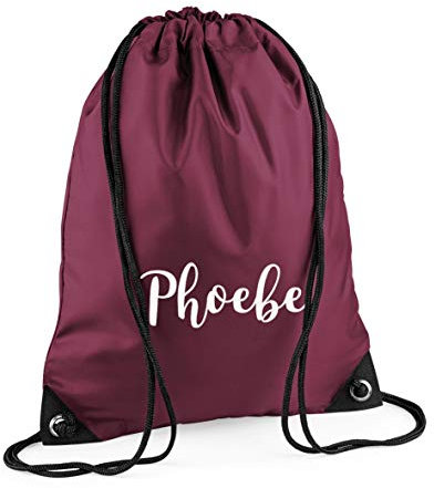 Pump/Swim bag drawstring backpack personalised with name, great choice of colous (Maroon)