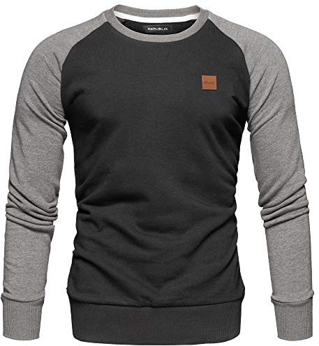 REPUBLIX Herren Basic College Sweatjacke Pullover Hoodie Sweatshirt R5040 Schwarz/Anthrazit XL