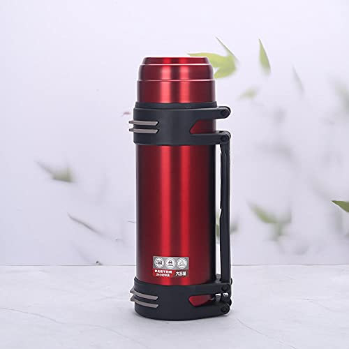 MLLM ThermoCafé Stainless Steel Flask,Large-capacity wide opening cup, double vacuum hot kettle-Red_2.0L,Direct Drink Flask