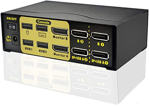 2x2 Dual DisplayPort KVM Switch Dual Monitor DisplayPort-DP Kvm Switch for 2 Computers and 2 Monitors with 4K@60Hz,2 in 2 Out Dual Display Kvm for Video Screen Keyboard Mouse Computer Switching