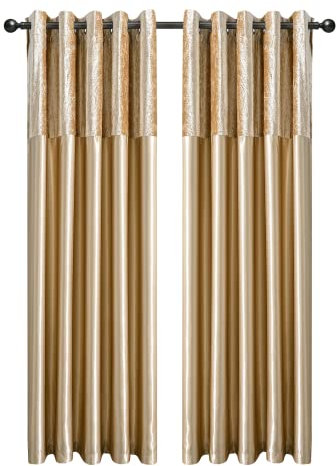CHARKHAH Crushed Velvet Faux Silk Curtains for Bedroom Living Room Elegant and Silky Blackout Fabric Pair of Fully Lined Door Curtain with Eyelet Rings (Champagne Gold, 46 Wide x 54 Drop)