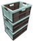keeeper 3 x 32 Litre Extra Strong Folding Plastic Stacking Storage Crates Box - 30KG LOAD CAPACITY PER BOX - SOFT HANDLES, Blue/Brown