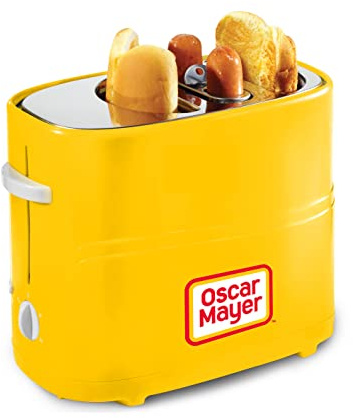 Oscar Mayer 2 Slot Hot Dog and Bun Toaster with Mini Tongs, Hot Dog Toaster Works with Chicken, Turkey, Veggie Links, Sausages and Brats, Yellow