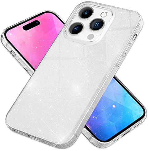NALIA Glitzerhülle für iPhone 14 Pro - Hülle, Silber | Partikel fest im Material eingeschlossen, 3-Schicht-Schutzaufbau mit Hardcase-Kern, Erhöhter Kamerarand, SHINEPOP