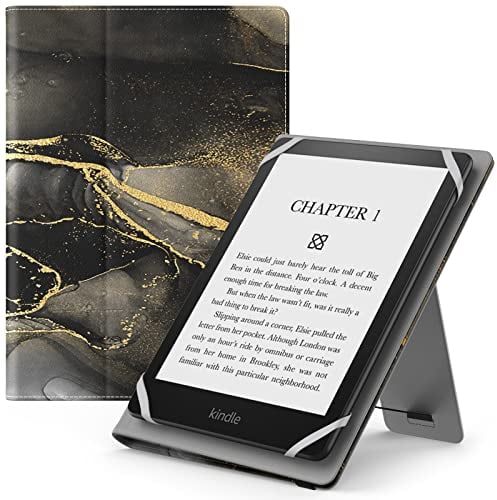 MoKo Universal Hülle für 6 6,8 7 Zoll Schutzhülle mit Handschlaufe & Verstellbarem Ständer für Fire Tablet/Kindle/Kobo/Voyaga/Lenovo/Sony Kindle eBooks E-Reader Tablet, Schwarz Goldmarmor