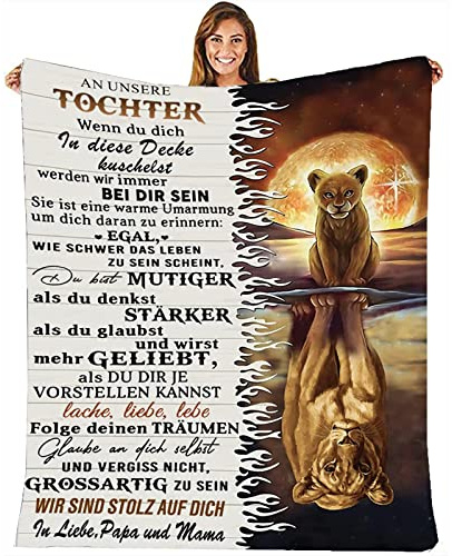 MZIEIU Personalisierte Decke Geschenke An unseren Tochter von Eltern, Deutsche Mama und Papa für Tochter Briefdecke Positiv Ermutigen Flauschige Wohndecke