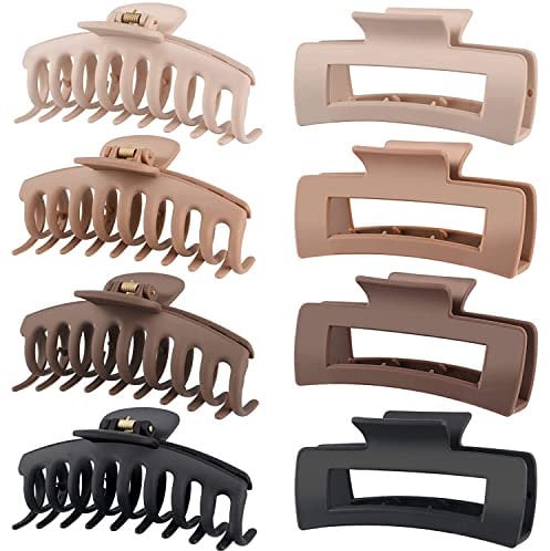 Hold Me Tight 8 Pack 4.1 Inch Large Hair Claw Clips for Women Hair Clips Thin Thick Curly Hair 90’s Strong Big Grip Matte Banana Clips with Strong Jaws for girls, ladies (Light)