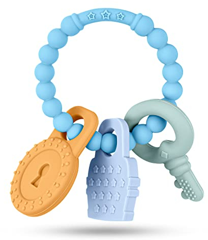 Vicloon Anneau de Dentition pour Bébé, en Silicone pour Jouet de Dentition Sans BPA, Grignoteuse Bébé, Accessoires d'Allaitement pour Bébé de 3 Mois et Plus, Cadeaux pour Enfant(Bleu Clair)