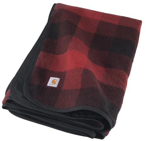 Carhartt Firm Duck Sherpa-Lined Throw Blanket, Reversible Pet Blanket, Hubbard Plaid