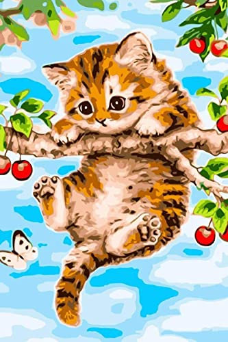 JanFebMar Pintar con Numeros para Adultos Niños, DIY Pintura por Números Decoraciones para el Hogar sin Marco 40x50cm Gato en un árbol
