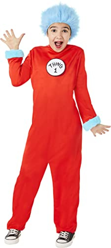 InSpirit Designs Dr. Seuss Kids Thing 1 and Thing 2 Jumpsuit Costume | Officially Licensed | Kids Costume | Couple costume | Attachable Patches, XL