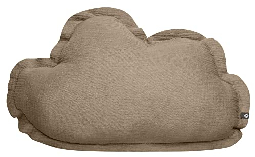 von Herzen Handmade Musselinkissen aus 100% Baumwolle I Kinderkissen I Dekokissen aus Musselin in Wolkenform I Wolkenkissen für Kinderzimmer & Bett I Handgenähtes Kissen mit Watte gefüllt (Beige)