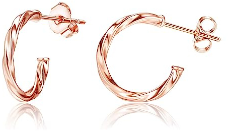 Sllaiss Half Hoop Earrings for Women Silver Post Twist Hoop Stud Earrings Dainty Gold Rose Gold White Gold Plated Stud Earrings Minimalism Jewellery Christmas Birthday GiftRose Gold