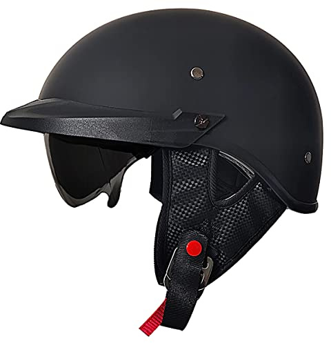 Motorcycle Half Helmet with Sun Visor Motorcycle Helmets for Men Women Helmet for Adult Scooter ATV Cruiser DOT Approved (Matte Black, X-Large)