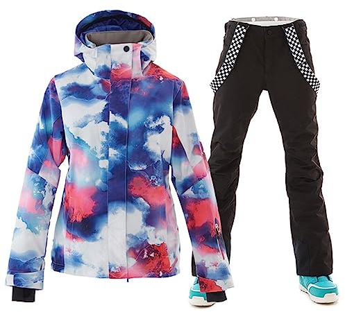 ALSOGO Damen Skianzug Schneeanzug Winddicht Wasserdicht Skifahren Snowboardjacke Trägerhose Set Zum Skifahren Snowboarden Klettern SMNHua+Black XL