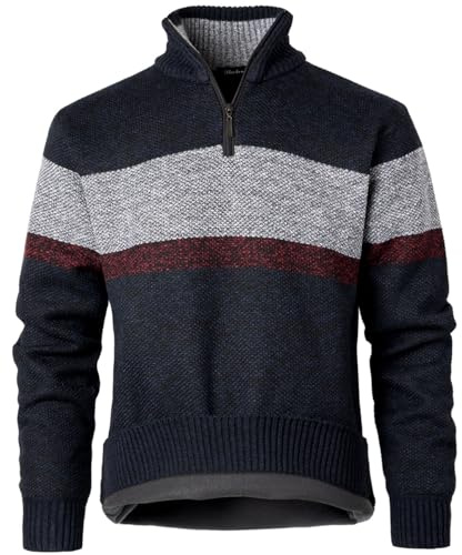 Harbrosrce Suéter De Punto con Cremallera 1/4 Y Forro Polar Jersey a Rayas | Jersey Con Media Cremallera Y Rayas En Bloque De Color, Diseño a Rayas, Forro Interior, Manga Larga, Cuello Alto, Abrigador