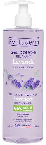 EVOLUDERM – Gel Douche Lavande Relaxant - 500 ml - 96% d’Origine Naturelle - Végan - Fabrication Française