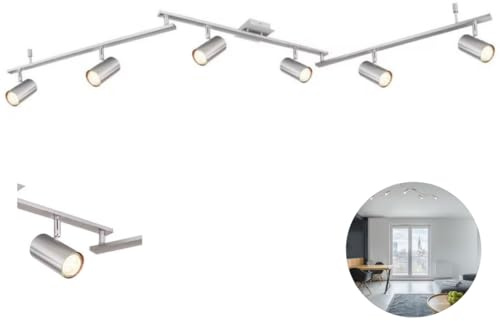 Lichthandel Hoch Deckenleuchte 6-Flammig, Deckenstrahler LED Schwenkbar GU10 Spotbalken Deckenlampe Spot nickel Modern Strahler Deckenspot Küche Schlafzimmer Wohnzimmer (6er Spot Nickel)