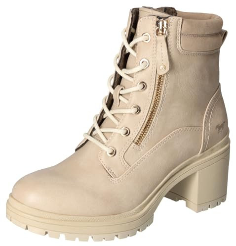 MUSTANG Damen Stiefelette Zierreißverschluss Blockabsatz 1409-506, Größe:41 EU, Farbe:Beige