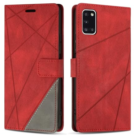 SONWO Handyhülle für Samsung Galaxy A31 Hülle, Premium PU Leder Handyhülle Wallet Silikon Schutzhülle Klapphülle für Samsung A31, Rot