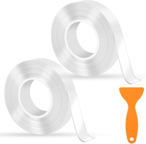HavaCue 10M Doppelseitiges Klebeband Extra Stark,2 Rollen Nano Double Sided Tape, Ablösbar Doppelseitiges Klebeband Dünn Transparent Mit Schaber für Fotowand,Küche,Haus,Auto,Outdoor