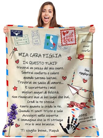 Zinello Design - Coperta Personalizzata Morbida da Regalare alla Propria Figlia da Parte di Mamma o Papà. Idea Regalo Originale e Utile per Natale (Firmata dal Papà, 130 x 150 cm)