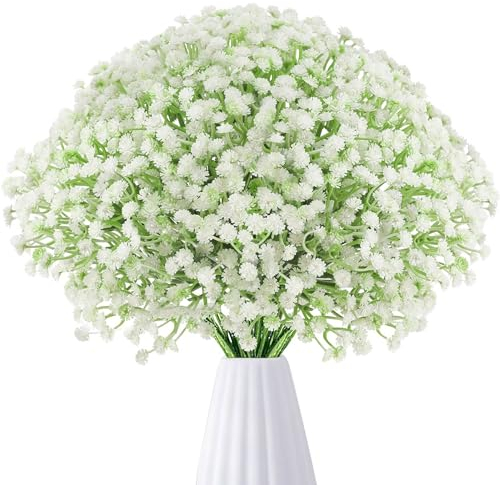 HNVNER Flores Artificiales Decoracion Ramo de Flores Paniculata para Ramos de Novia, Centros de Mesa, Arreglos Florales(Blanco)