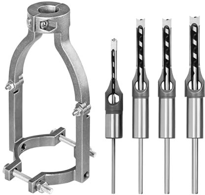 Square Hole Drill Bit Adapter Kit, HSS Woodworking Morstising Chisel Bit with Adapter Wood Mortising Attachment Mortiser Chisel Set for Mortise Machine (1/4, 5/16, 3/8, 1/2)
