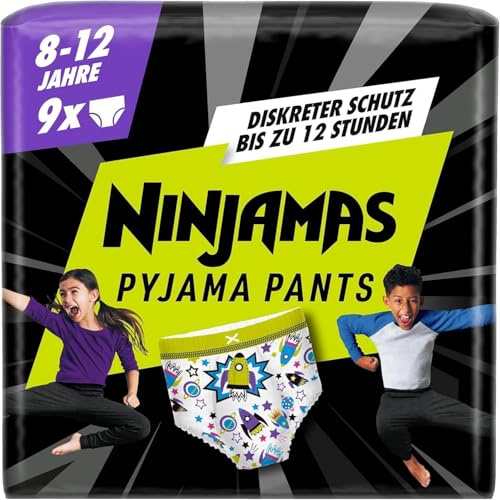 Ninjamas Absorbierende Nachthöschen Für Jungs, 9 Pyjamahöschen, 8-12 Jahre, 27-43kg, Auslaufschutz Für Die Ganze Nacht (Packung mit 5)