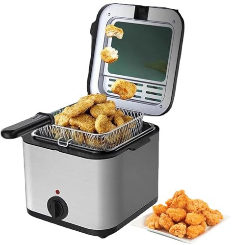 FAcoLL Friggitrice Elettrica Commerciale, Friggitrice per Grassi da Banco da 1000W con Cestello Rimovibile, Friggitrice da Cucina in Acciaio Inossidabile da 2.5L per Commerciale Domestico Ristorante