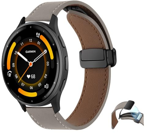 SeNool 22mm Correa para Huawei Watch GT4 46mm/Watch 4 46mm/Watch 4 Pro 48mm, Ajustable Fuerte Magnético Magnética Pulseras Correa de Repuesto de Cuero para Garmin Venu 3/Forerunner 265/255 - Ceniza