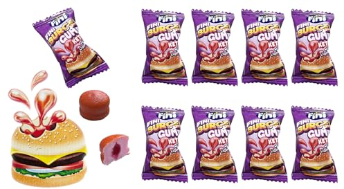 119,80 €/KG Burger Bubble Gum KAUGUMMI 10er PACK Sauer mit flüssiger Ketchup Füllung (Erdbeer Geschmack)
