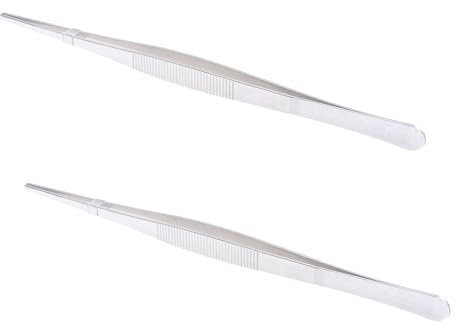 Pinzette dritte lunghe 30,5 cm, in acciaio inox, con punta piatta e bordo seghettato, per lavori chirurgici di laboratorio, giardino, riparazione di cucina (confezione da 2)