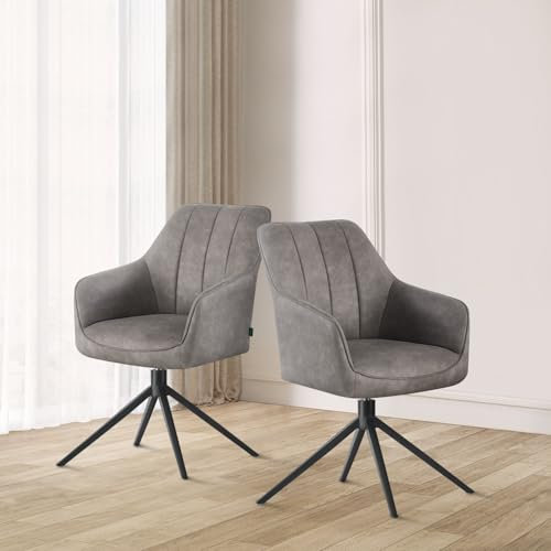 DUBI Möbel Esszimmerstuhl Thomas, Esszimmerstühle drehbar Armlehnstuhl Küchenstuhl Polsterstuhl Schreibtischstuhl Schminkstuhl für Esszimmer Küche Wohnzimmer Büro, Grau, 2 Stück, 21103-YU09-B05