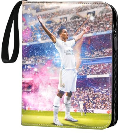 Oirigaga Fussball Sammelkarten Album, Fußball Karten Sammelalbum mit 4 Taschen 50 Seiten und Reißverschluss Tragegriff, 400 Karten Sammelmappe Sammelheft Sammelbuch, Wasserdicht PU-Leder Heft Ordner