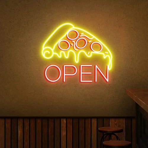 Xusdamyj Plaque murale « Pizza Open Neon » - Pour pizza, boutique de pizza, fenêtre ouverte, personnalisable - Lumière LED ouverte - Pour restaurant