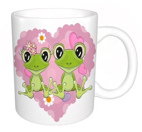 YFHJV Coffee Mug Funny Mug,Frog Princess and Frog Prince and Shape Background,Tea Cup Cup Gift Birthday Work Office Christmas Printed Coffee Cup 11Oz Cups 330ml Large Coffee Mug