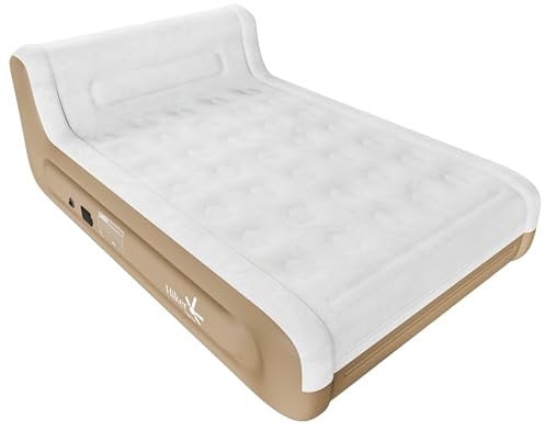 HikerSKY Luftmatratze mit Kopfteil und batteriebetriebener Pumpe, in 3 Minuten selbstaufblasend, Luftbett für Zuhause & Camping, 220×154×45 cm, Khaki