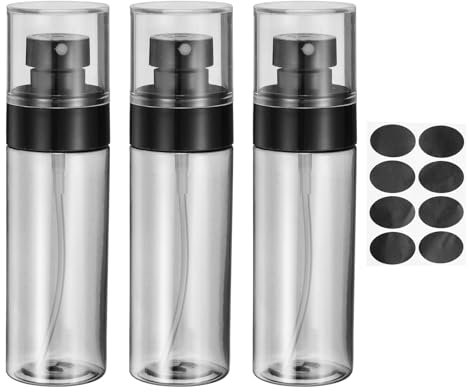 sourcing map 3Pcs Small Spray Bottles, 80ml/2.7 oz Travel Size Spray Bottle Fine Mist Empty Refillable Travel Containers with Labels for Perfume Cosmetic Essential Oil (Black/Clear)