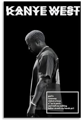 Kanye Poster West Rapper Poster auf Leinwand, ästhetische Wandkunst, moderne Heimdekoration für Schlafzimmer, Wohnzimmer, 20 x 30 cm, ungerahmter Stil