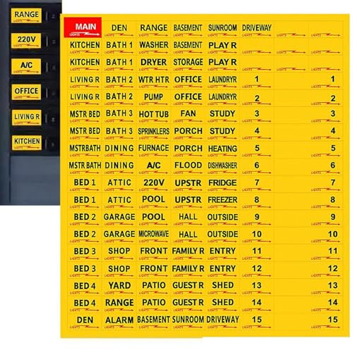 Étiquettes autocollantes pour disjoncteur, 129 étiquettes de panneau électrique, spécifiques et personnalisables, nombreuses applications, 16,5 x 18,3 x 0,14 cm, pour chambre, salon, cour