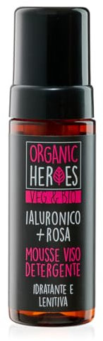 Organic Heroes | Mousse Detergente Viso Bio con Acido Ialuronico e Acqua di Rosa – Idratante, Lenitiva e Illuminante, Ideale per Pelle Secca e Sensibile, 150 ml