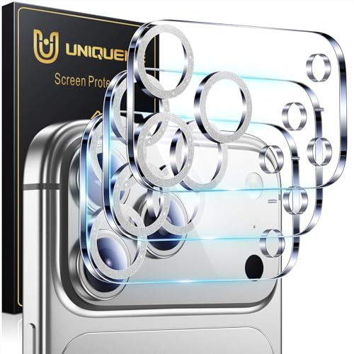 UniqueMe für iPhone 17 Pro Max Kameraschutz - 3 Stück, Diamant Silber | Vollständige Abdeckung Kameraschutz für iPhone 17 Pro Max Kamera Schutz, 9H Härte Ultra-Klar, Bruchsicher, Kratzfest