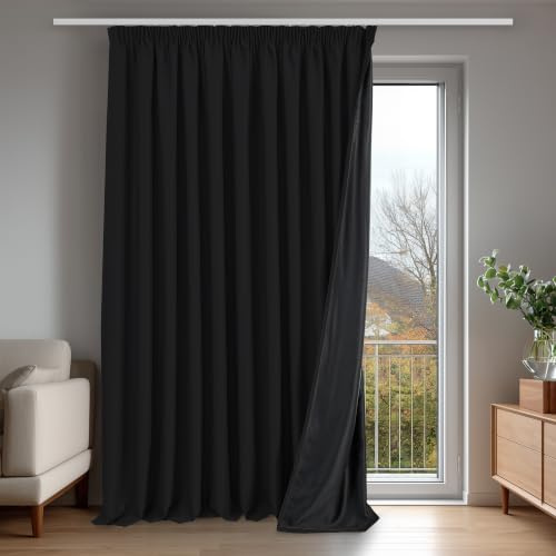 Deconovo 100% Verdunklungsvorhänge Blickdicht Vorhänge mit kräuselband Gardinen Wohnzimmer Vorhang Verdunkelung Thermovorhänge gegen Hitze Wärmeisolierend, H220 x B300 cm, Schwarz, 1 Stück