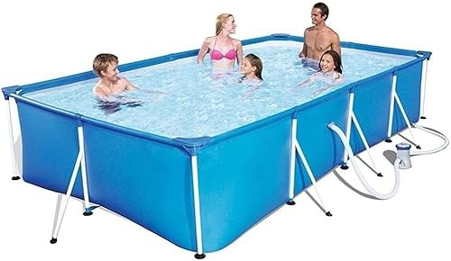 Frame Pool,metal Frame Rectangular Pool With Filter Pump, Children’s Paddling Pool Framed Pool Foldable Tarpaulin, Blue, 300 * 201 * 66cm