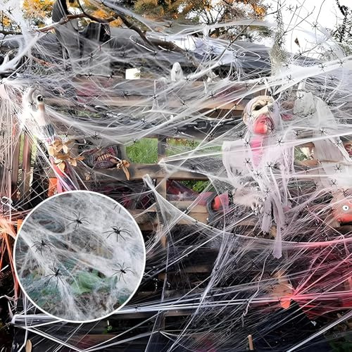 Halloween Deko,60g Spinnennetz,30St Plastik Spinnen,Helloween Outdoor,Helloween Spinnen,Party Spinnweben Dekorationen,Mit Spider Grusel Horror (50Stück+300g)