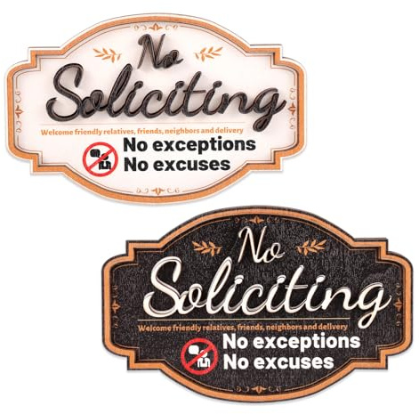 2stk Schilder No Soliciting fürs Haus, 14x8,9cm Lustiges Selbstklebendes Schild No Soliciting aus Holz mit 10stk Viskose Langlebig und Wetterfest für Zuhause Büro Haustür Garten