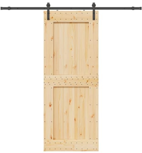 INLIFE Schiebetür mit Beschlag 90x210 cm Massivholz Kiefer,Heimwerkerbedarf,Baumaterialien,Türen,Braun,35.38 KG,3332709