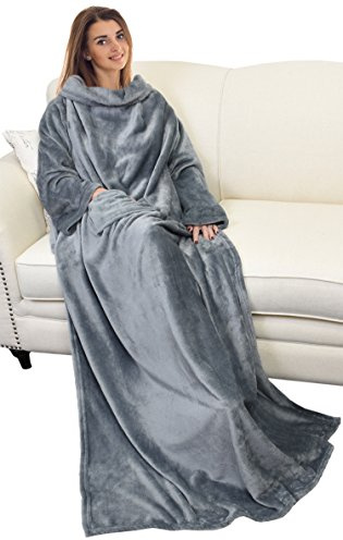 Catalonia Classy Decke mit Ärmeln als Geschenk für Frauen Herren, Flauschig Fleece Tragbare Kuscheldecke mit Ärmel, Cozy Warm Decke zum Anziehen Ärmeldecke Erwachsene, 185 x 130 cm